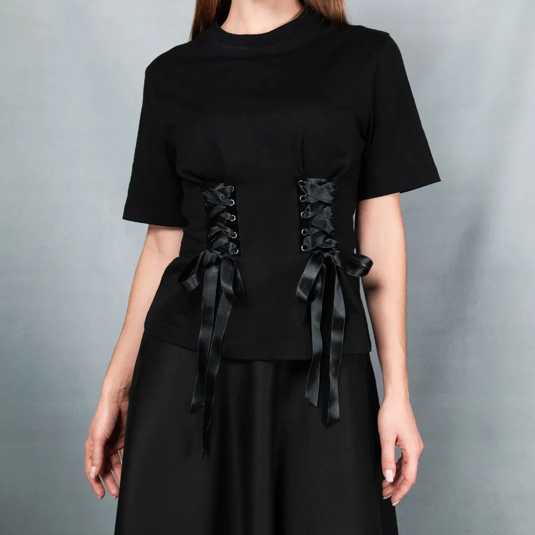 Футболка з корсетною шнурівкою чорна