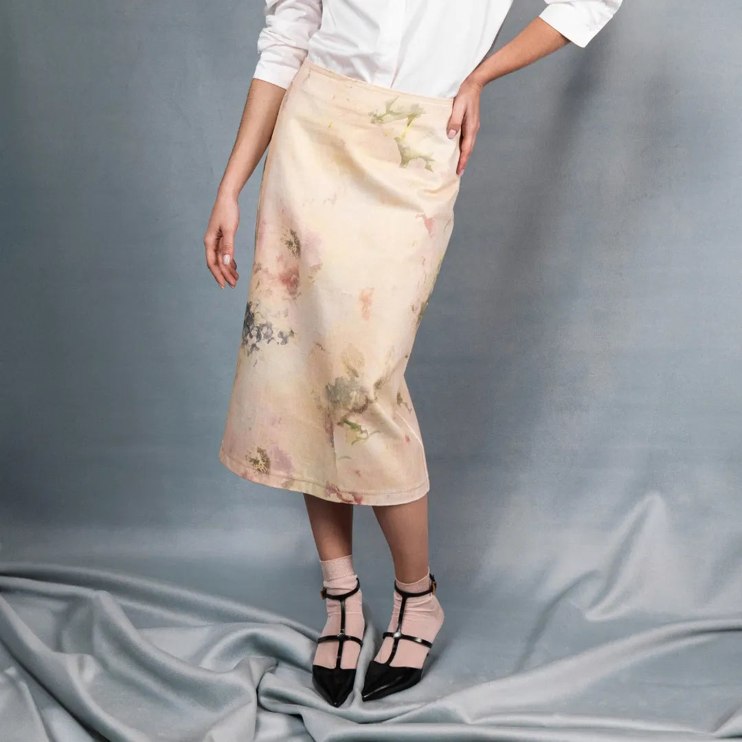 Мідіспідниця джинсова з принтом