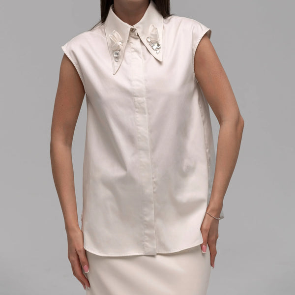 Котонова сорочка задекорована стразами айворі