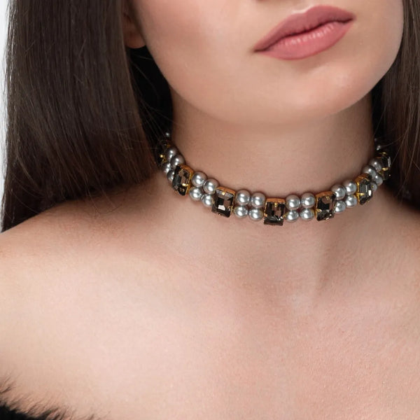 Чокер Бекка зі стразами та перлинами графітовими
