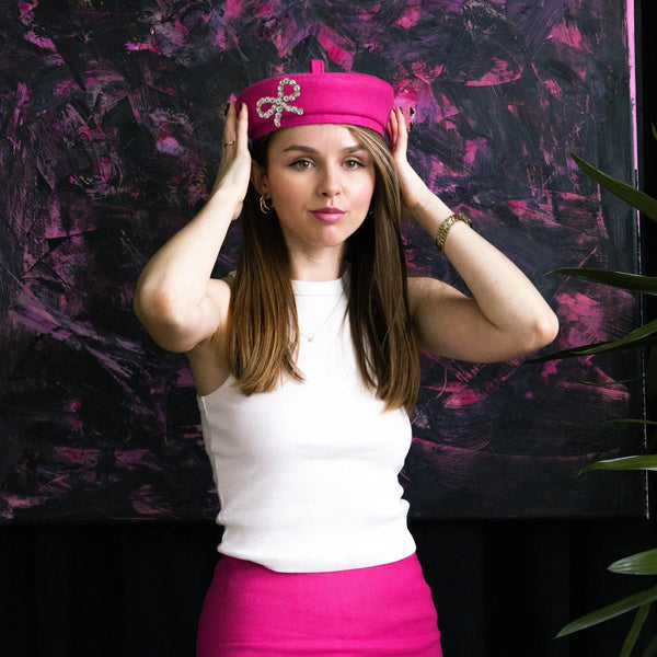 Берет зі стразовим бантом рожевий