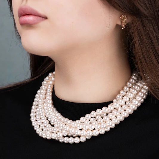 Чокер-трансформер з 6 рядів перлин айворі