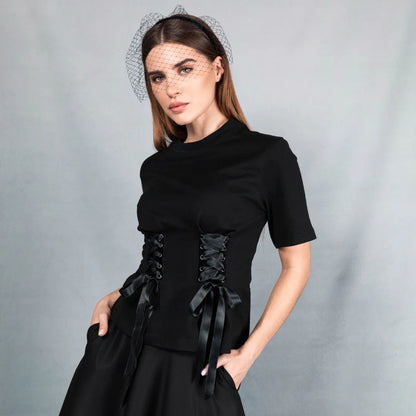 Футболка з корсетною шнурівкою чорна