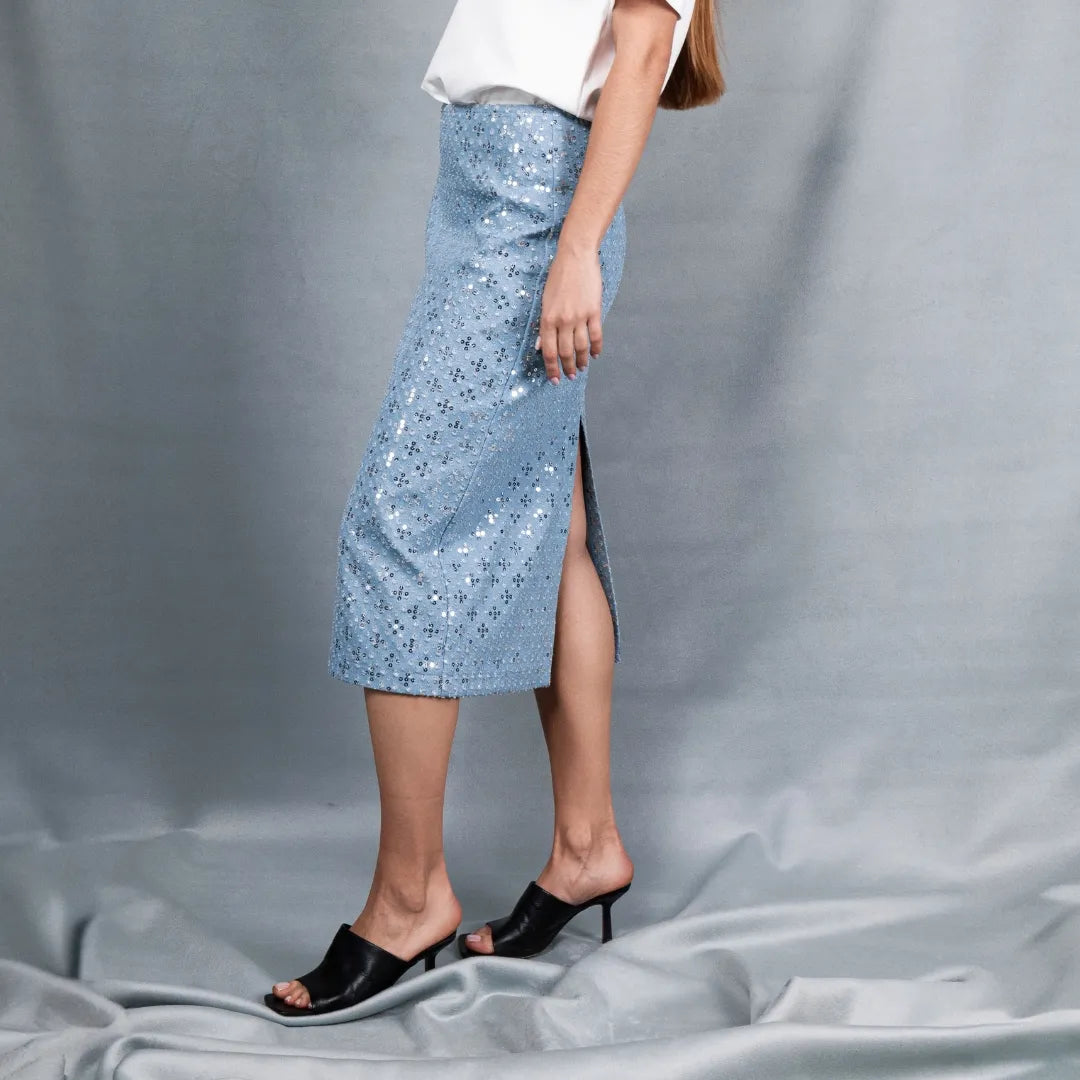 Мідіспідниця джинсова з паєтками