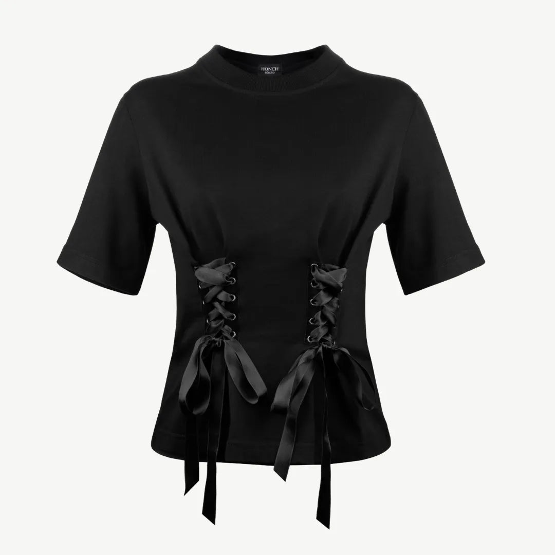 Футболка з корсетною шнурівкою чорна