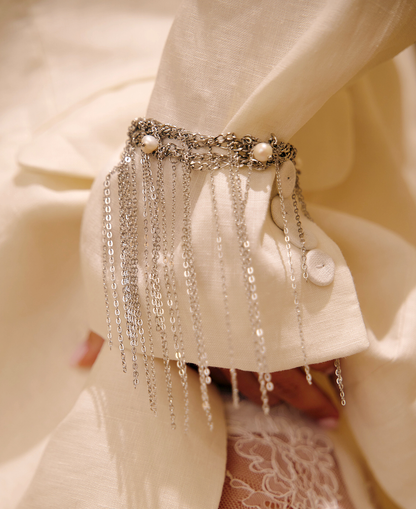 Чокер-браслет зі сталі та натуральних перлин 3в1