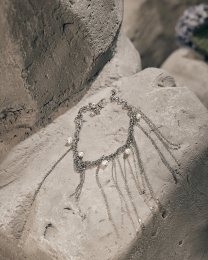 Чокер-браслет зі сталі та натуральних перлин 3в1