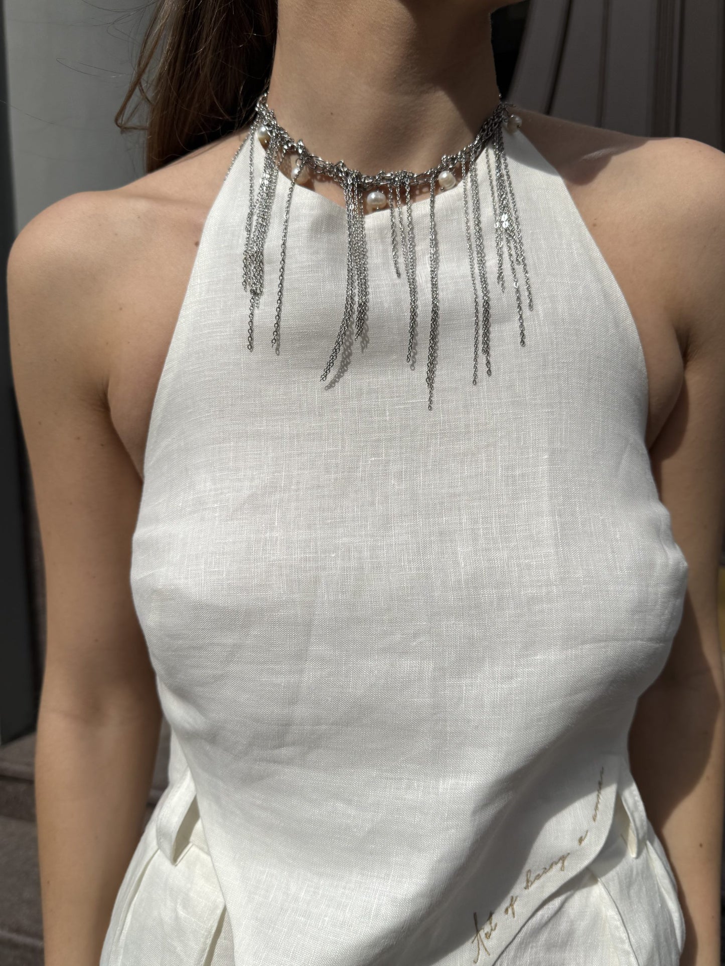 Чокер-браслет зі сталі та натуральних перлин 3в1