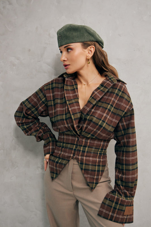 Сорочка у клітинку New Era of Me зелений/беж