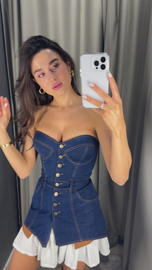 жіночий корсет-бюстьє синій Bustier brand